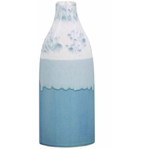 4251682267991 - Beliani - Blumenvase Weiß und Blau Steinzeug 30 cm mit Muster Glamourös Farbverlauf Deko Accessoires Wohnzimmer Schlafzimmer Flur Eingangsbereich