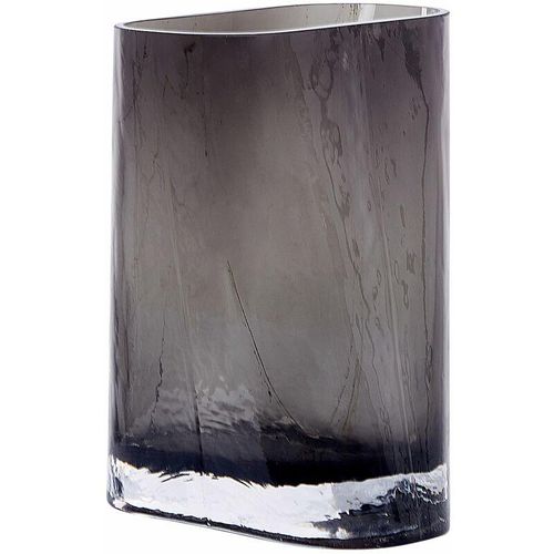 4251682294737 - Blumenvase Dunkelgrau Glas 20 cm Geschwungen Hohe Form mit Breiter Öffnung Modern Tischdeko Wohnaccessoires Deko Glasvase für Wohnzimmer