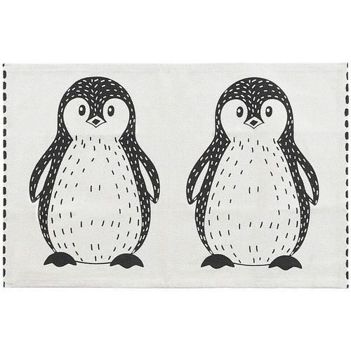 4251682254229 - Teppich Weiß   Schwarz Baumwolle 60 x 90 cm Pinguin-Muster Kinderteppich Kinderzimmer