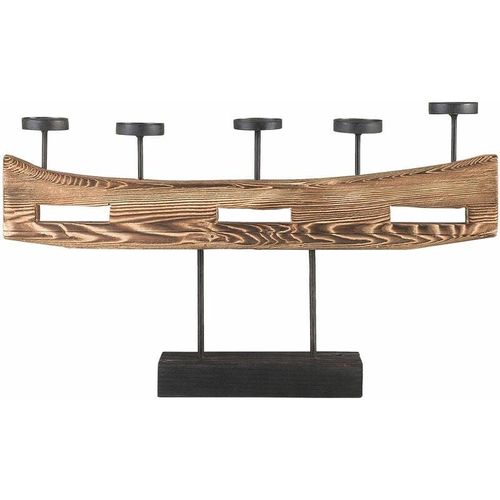 4251682219075 - Beliani - Kerzenständer Holz Heller Holzfarbton   Schwarz 36 x 60 cm Kerzenhalter für 5 Kerzen Modern