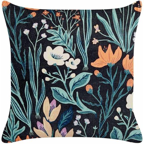 4255664800619 - Beliani - Dekokissen Schwarz   Grün Samt und Baumwolle 45 x 45 cm Bezug mit Füllung Reißverschluss Blumenmuster Modern Wohnzimmer Schlafzimmer Deko