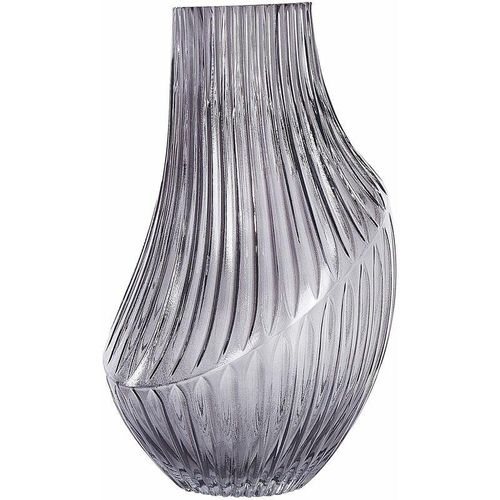 4251682294805 - Beliani - Blumenvase Grau Glas 36 cm Bauchig mit Breiter Öffnung Rillen-Struktur Modern Tischdeko Wohnaccessoires Deko Glasvase für Wohnzimmer