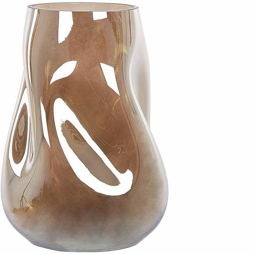 4251682294539 - Beliani - Blumenvase Goldbraun Glas 27 cm Geschwungen mit Breiter Öffnung Modern Tischdeko Wohnaccessoires Deko Glasvase für Wohnzimmer Esstisch Flur