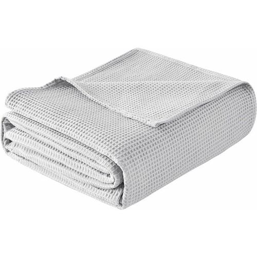 4063425170815 - 220x240cm Tagesdecke 100% Baumwolle Decke Weiche Waffelpique Tagesdecke Leichte Kuscheldecke Wohndecken Überwurf für Sofa Seesel Bett Grau - Woltu