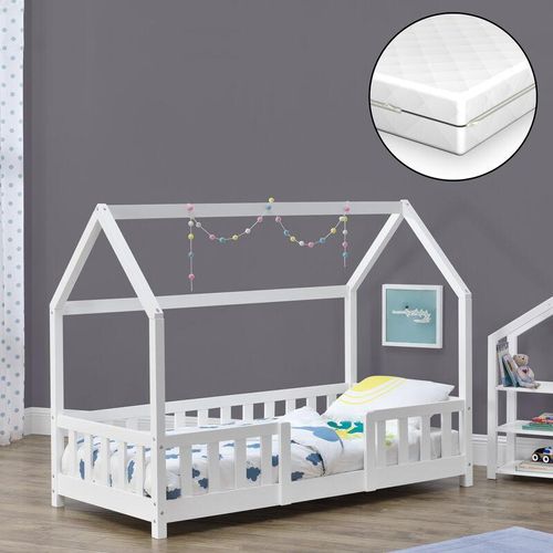 4059438598791 - [encasa] - Kinderbett Sisimiut mit Matratze 70x140 cm Weiß Weiß