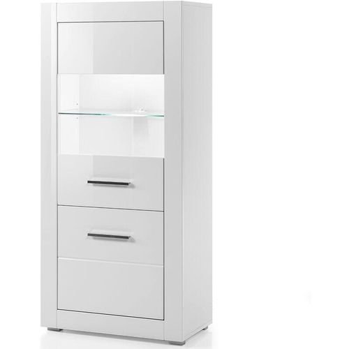 4251581530226 - Lomadox - Stand-Vitrine Vitrienenschrank BALVE-61 in weiß Hochglanz mit Beleuchtung BxHxT 65x142x35cm - weiß