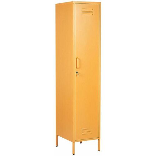 4251682238014 - Metallschrank Gelb Stahl 185cm hoch Modern mit abschließbarer Tür Kleiderstange 2 Türhaken 5 Fächern Wohnzimmer Schlafzimmer Flur Büro Archiv - Orange