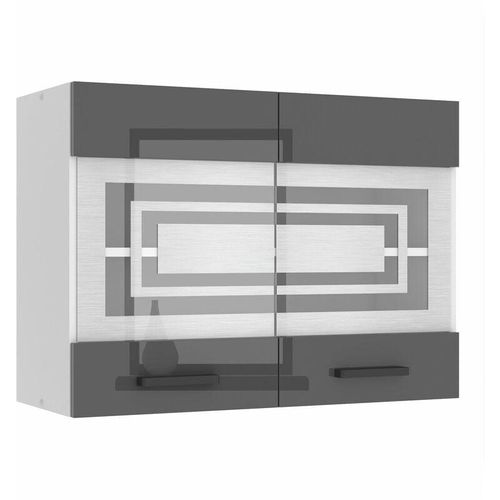 5904316249632 - Hängeschrank Küche Küchenschränke sgw Breite 80 cm Oberschrank mit 2 Türen Küchenhängeschränke Wandschrank Hängend Silber Hochglanz - Belini