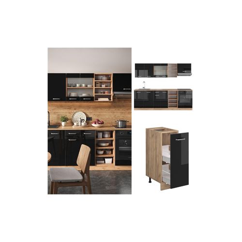 4066731345403 - Küchenzeile R-Line Solid Eiche Schwarz 240 cm modern Küchenschränke Küchenmöbel 4066731345403 - Küchenzeile R-Line Solid Eiche Schwarz 240 cm modern Küchenschränke Küchenmöbel