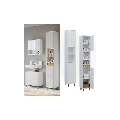 4066731228348 - Hochschrank für Badezimmer Agasta 30cm schlank weiß Badschrank in 3D Optik