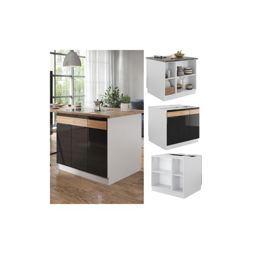 4066731246786 - Kücheninsel Küchenblock Einbauküche Fame-Line Weiß Schwarz Eiche 90 cm modern Hochglanz Küchenschränke Küchenmöbel 4066731246786 - Kücheninsel Küchenblock Einbauküche Fame-Line Weiß Schwarz Eiche 90 cm modern Hochglanz Küchenschränke Küchenmöbel