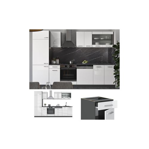 4251421956490 - VICCO KÜCHE R-LINE 300 CM KÜCHENZEILE KÜCHENBLOCK EINBAUKÜCHE ANTHRAZIT WEISS HOCHGLANZ