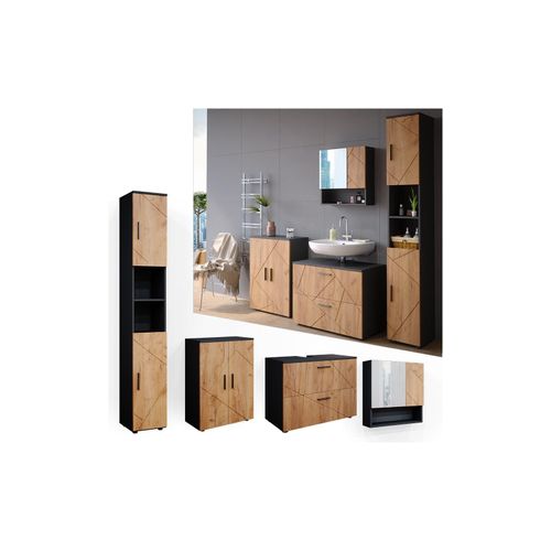 4066731050895 - Badmöbelset Unterschrank Spiegel Badschrank Hochschrank Irma Anthrazit Eiche Badmöbel 4066731050895 - Badmöbelset Unterschrank Spiegel Badschrank Hochschrank Irma Anthrazit Eiche Badmöbel