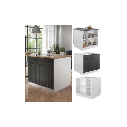 4066731181834 - Kücheninsel Küchenblock Einbauküche Fame-Line Landhaus Weiß Dunkelgrau 90 cm Küchen Schränke Apothekerunterschrank Schubunterschrank Regalinselunterschrank Softclose-Scharnier Küchenmöbel