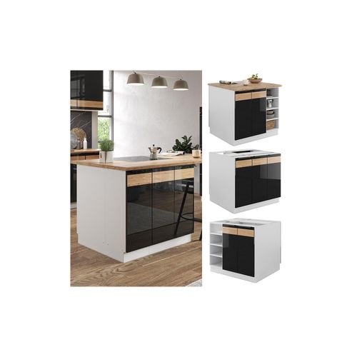 4066731246687 - Kücheninsel Küchenblock Einbauküche Fame-Line Weiß Schwarz Eiche 90 cm modern Hochglanz Küchenschränke Küchenmöbel
