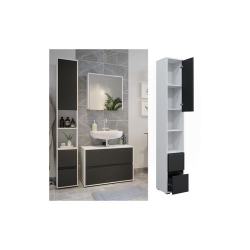 4066731360079 - Wäscheschrank Maltin Weiß 302 x 189 cm Hochschrank Maltin mit einer Tür und zwei Schubladen Vicco 4066731360079 - Wäscheschrank Maltin Weiß 302 x 189 cm Hochschrank Maltin mit einer Tür und zwei Schubladen Vicco