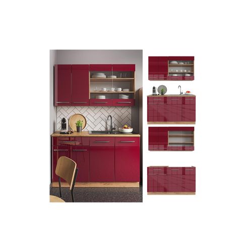 4066731165278 - Küchenzeile Küchenblock Einbauküche Fame-Line Single Eiche Rot Bordeaux 140 cm modern Küchen Schränke Spülenunterschrank Schubunterschrank Hängeschrank Hängeglasschrank Hochglanz 4066731165278 - Küchenzeile Küchenblock Einbauküche Fame-Line Single Eiche Rot Bordeaux 140 cm modern Küchen Schränke Spülenunterschrank Schubunterschrank Hängeschrank Hängeglasschrank Hochglanz