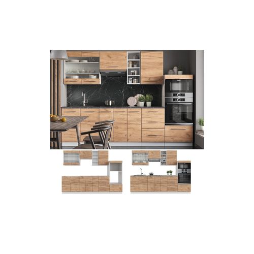 4066731176786 - Küchenzeile Küchenblock Einbauküche Fame-Line Weiß Eiche 280 cm modern Küchen Schränke Spülenunterschrank Unterschrank Schubunterschrank Hängeschrank Mikrowellenschrank Apothekerunterschrank 4066731176786 - Küchenzeile Küchenblock Einbauküche Fame-Line Weiß Eiche 280 cm modern Küchen Schränke Spülenunterschrank Unterschrank Schubunterschrank Hängeschrank Mikrowellenschrank Apothekerunterschrank