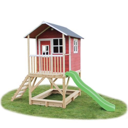 8718469460311 - Exit Toys Spielhaus Loft mit Veranda Sandkasten und Rutsche rot ca 118 x 328 x 255 cm 8718469460311 - Exit Toys Spielhaus Loft mit Veranda Sandkasten und Rutsche rot ca 118 x 328 x 255 cm