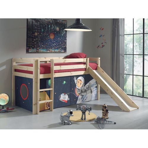 5420070217514 - Kinderzimmer Spielbett mit Textil Set Spaceman PINOO-12 incl Rutsche in Kiefer massiv natur lackiert b h t ca 210 114 218 cm - braun