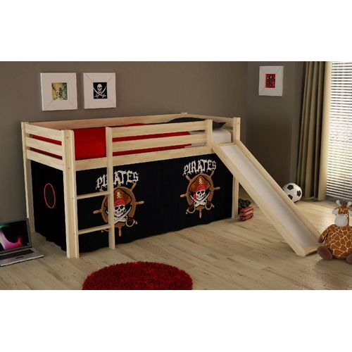 5420070212885 - Hochbett Kinderzimmer incl Rutsche PINOO-12 mit Textilset Pirates in Kiefer massiv natur lackiert b h t ca 210 114 218 cm - braun