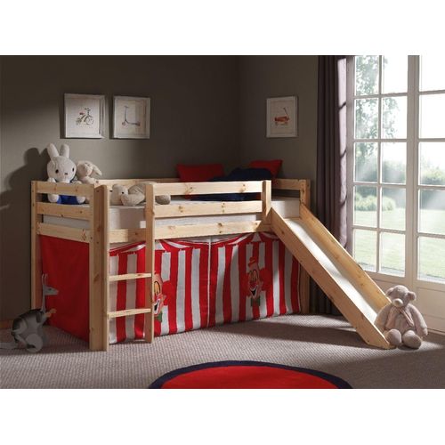 5420070212830 - Spielbett Kinderzimmer mit Textil Set Zirkus incl Rutsche PINOO-12 in Kiefer massiv natur lackiert b h t ca 210 114 218 cm - braun