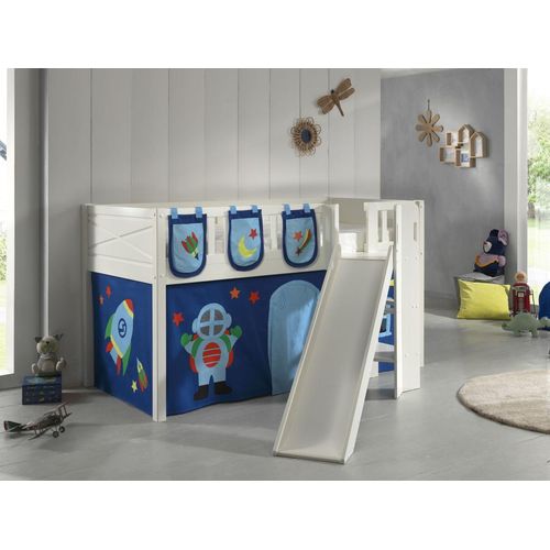 5420070240949 - Spielbett SCOTT LF 90 x 200 cm mit Rolllattenrost Rutsche Leiter und Textilset Vorhang und 3 Tas