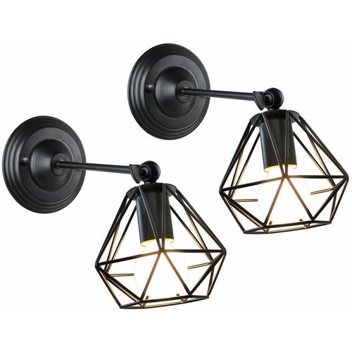 5713310845357 - Axhup - Wandleuchte Wand Lampe Im Industrial Stil Diamant Käfig E27 Fassung 2 Stück (Schwarz)