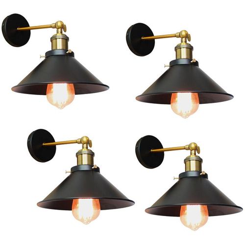 5713310860893 - Axhup - 4x Metall Hotel Wandleuchte Industrial Retro Wandlampe Edison-Stil E27 Deckenlampe 22CM + 240° Drehung Schwarz & Antikes Messing