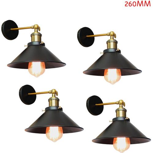 5713310861081 - 4 Stück Wandleuchte im Vintage-Stil Industri 240° Verstellbare Wandlampe Wandstrahler Licht mit Ø26cm Lampenschirm für Wohnzimmer Schlafzimmer