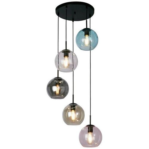 5053423243818 - Mardi Gras ii 5-Licht-Pendelleuchte Schwarz farbiges Glas - Searchlight