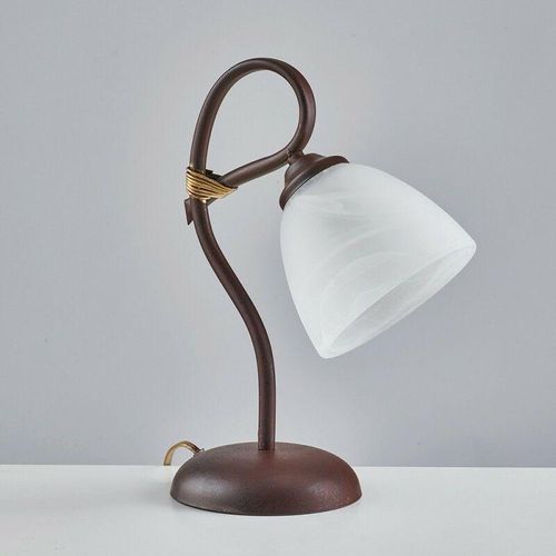 8050713213466 - Bonetti Illumina - Rostschwarze Eisentischlampe ein Licht Alabasterweißer Glaslampenschirm 23x h31 cm