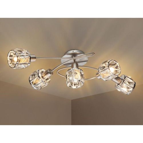 4262442792035 - LED Deckenleuchte 5-flammig mit Glaskristallen Silber matt Breite 615cm