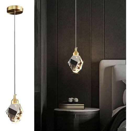 6094253565960 - Kinsi - Moderne Kristall-Pendelleuchte 3-farbige LED-Kristall-Pendelleuchte für Kücheninsel Schlafzimmer Wohnzimmer Esszimmerbeleuchtung (Gold)