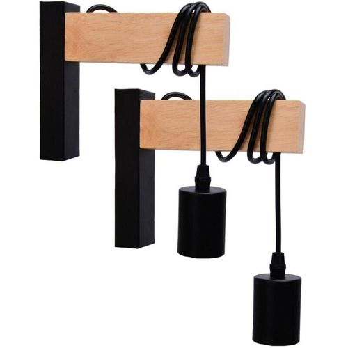 3700710832379 - Arum Lighting - Set mit 2 Wandleuchten Potence norfolk Schwarz und Holz E27 Innen