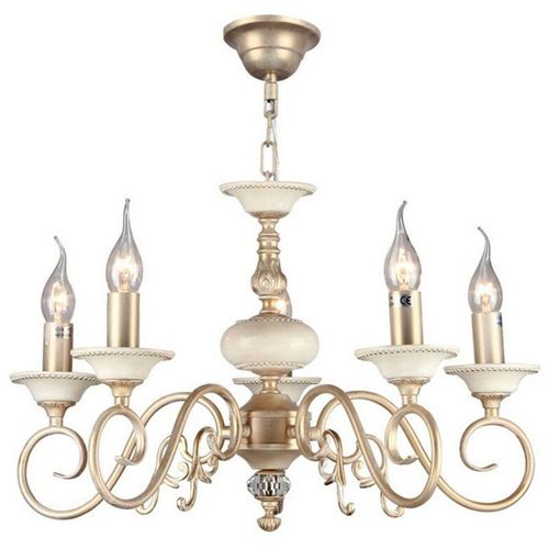 4260361986375 - - Perla Kronleuchter Creme mit Gold 5 Licht E14