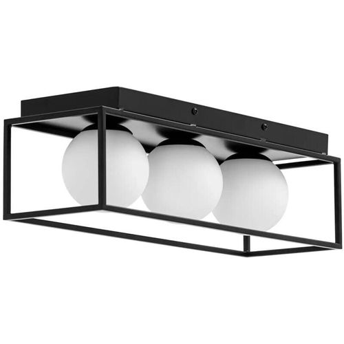 4062859244420 - - Deckenleuchte 30 w 3 Glaskugeln Deckenlampe Wohnzimmer Schlafzimmer Eisenrahmen - Schwarz Mattweiß