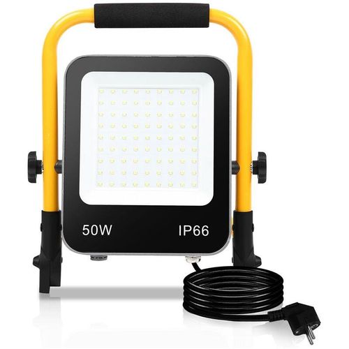 9441000446589 - Swanew - Fluter stativ 50W led Fluter Flutlicht Kaltweiß Gelb Stativ Baustrahler Scheinwerfer Baulampe Außenbereich Innen Garten Garage - kaltweiß