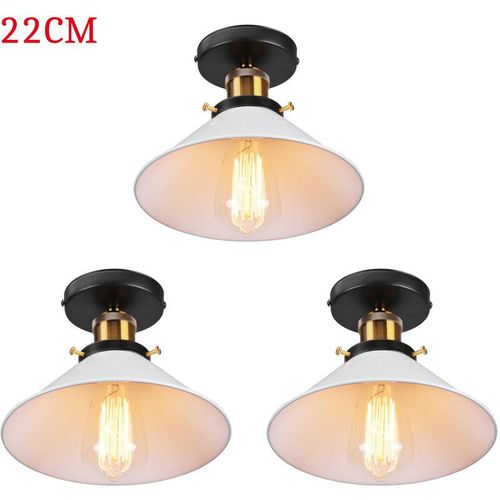 6033797092365 - Axhup - Deckenleuchte Vintage Retro Deckenlampe Industriell Eisen Lampenschirm Hutform 22cm Weiß 3PCS