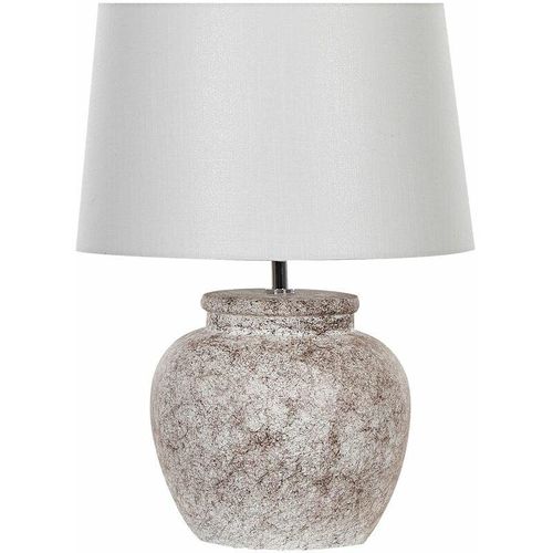 4251682279383 - Beliani - Tischlampe Beige 47 cm Keramiksockel Stein Optik Kabel mit Schalter Lampenschirm in Weiß Schlafzimmer Wohnzimmer Modern - Weiß