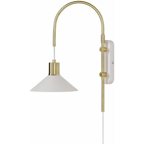 4255664842688 - Wandleuchte Gold u Weiß Metall mit Schirm in Kegelform 1-Flammig Gebogen Langes Kabel mit Schalter Wand-Bogenlampe Schlafzimmer Nachtlampe