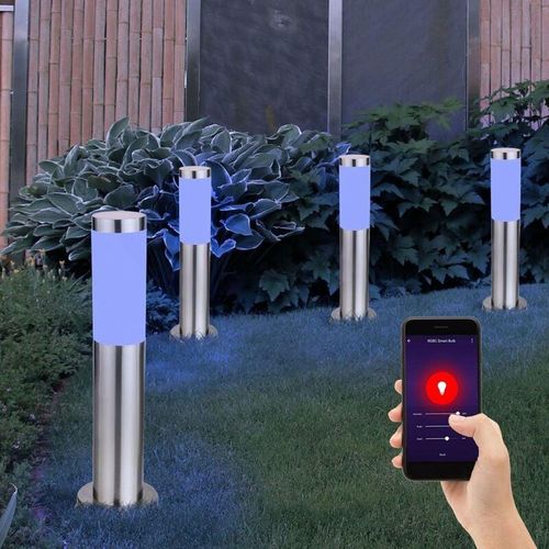 4059157127470 - Etc-shop - 4er Set Smart Sockel Lampen Garten Außen Edelstahl Hof Einfahrt Steh Leuchten dimmbar im Set inkl rgb led Leuchtmittel