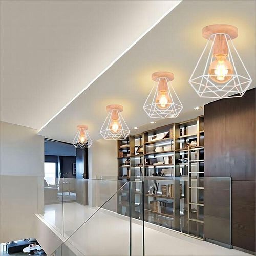 6033797035805 - Axhup - 4x Industriell Deckenlampe in Rautenform Metall Hölzern Lüster Moderne Kronleuchter für Schlafzimmer Badezimmer Flur Korridor Weiß 6033797035805 - Axhup - 4x Industriell Deckenlampe in Rautenform Metall Hölzern Lüster Moderne Kronleuchter für Schlafzimmer Badezimmer Flur Korridor Weiß