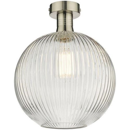 5035128734426 - Dar Lighting - Dar Emerson Halbbündige Deckenleuchte antikes Chrom rundes geripptes Glas