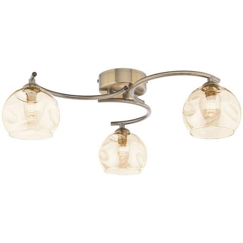 5035128730664 - Dar Lighting - Dar Nakita Halbbündige Deckenleuchte mit 3 Leuchten antikes Messing Champagner-Grübchenglas