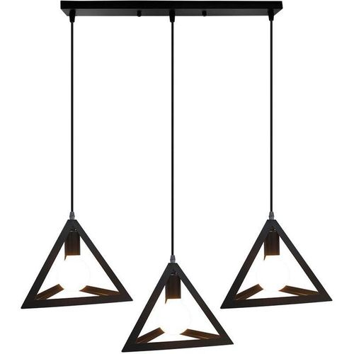 5080300185220 - Axhup - Pendelleuchte Dreieck 3 Flammig Kronleuchter mit Metall Käfig Vintage Hängelampe im Industri Stil E27 Fassung Art Lampen Decor für Wohnzimmer