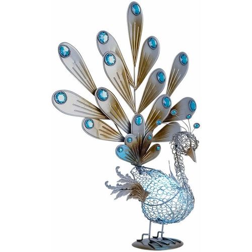 9007371460106 - - Solar Pfau Dekoleuchte Solarlampe Pfau Außenleuchte Solar Tierfigur Metall Dekosteine IP44 led 006W LxBxH 38x213x568 cm