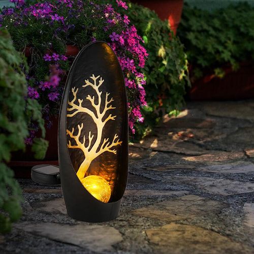 9007371496990 - - Gartendeko Solarlampen für Außen Outdoor Balkon Deko schwarz silber Baum Glaskugel IP44 Akku Metall 1x led LxBxH 14x7x30cm