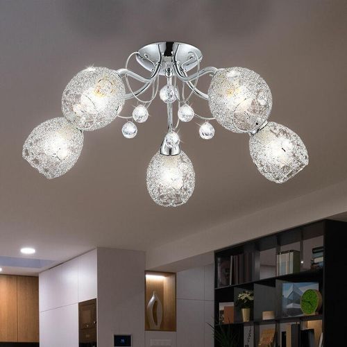 9007371479733 - Deckenleuchte Deckenlampe Kristallleuchte Schlafzimmerlampe Wohnzimmer Kristalldekor 5 flammig Acrylkristalle klar Metall silber chrom 5x E14 9007371479733 - Deckenleuchte Deckenlampe Kristallleuchte Schlafzimmerlampe Wohnzimmer Kristalldekor 5 flammig Acrylkristalle klar Metall silber chrom 5x E14