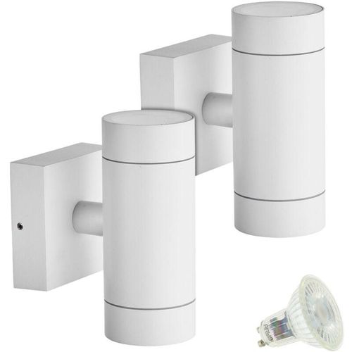 3700710828679 - Arum Lighting - Set mit 2 weißen VENICE-Außenwandleuchten mit zwei Lichtstrahlen und 4 GU10-5-W-LED-Lampen Température de Couleur Blanc chaud 2700K